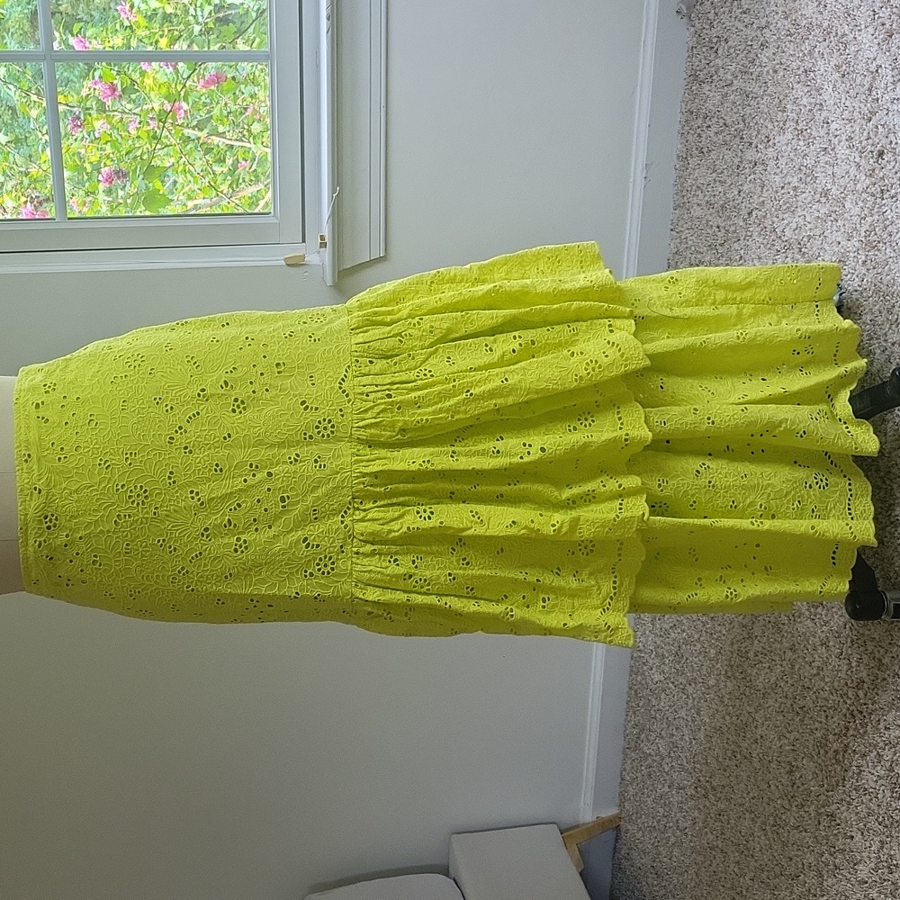 Anthropologie Lime Lace Tiered Maxi Skirt